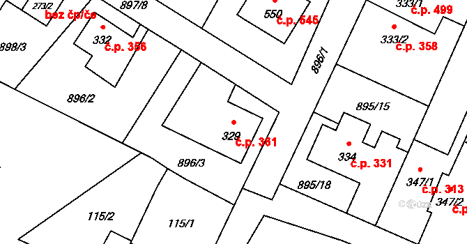 Mořkov 361 na parcele st. 329 v KÚ Mořkov, Katastrální mapa