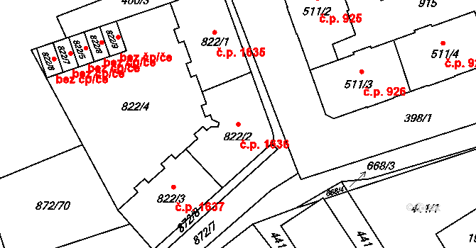 Nový Jičín 1636 na parcele st. 822/2 v KÚ Nový Jičín-Horní Předměstí, Katastrální mapa