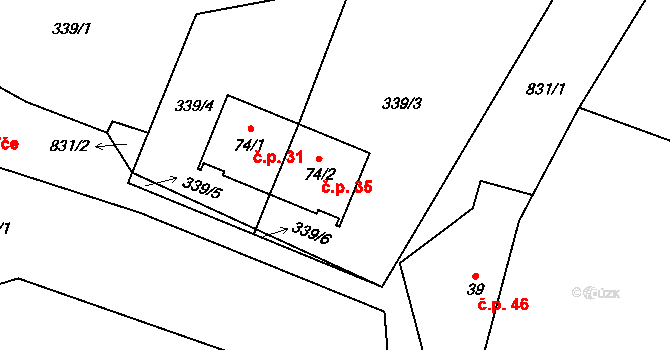 Čekanice 35, Blatná na parcele st. 74/2 v KÚ Čekanice, Katastrální mapa