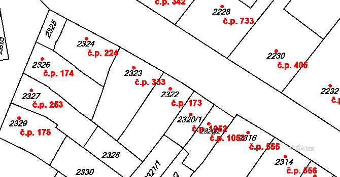 Pohořelice 173 na parcele st. 2322 v KÚ Pohořelice nad Jihlavou, Katastrální mapa