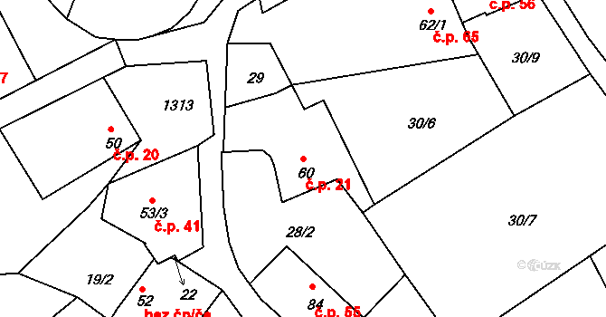 Cvrčovice 21, Zdounky na parcele st. 60 v KÚ Cvrčovice u Zdounek, Katastrální mapa