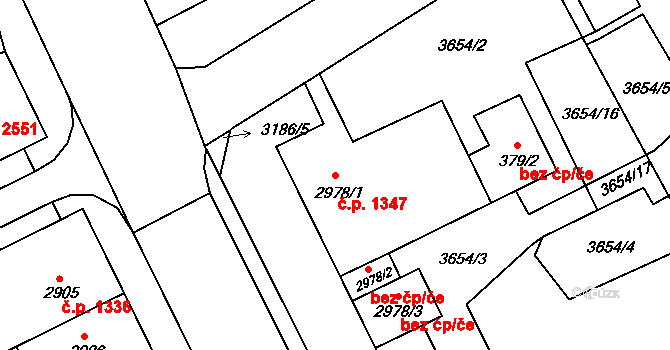 Kroměříž 1347 na parcele st. 2978/1 v KÚ Kroměříž, Katastrální mapa