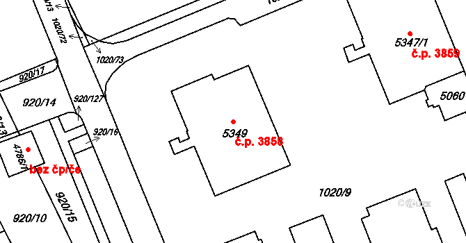 Kroměříž 3858 na parcele st. 5349 v KÚ Kroměříž, Katastrální mapa