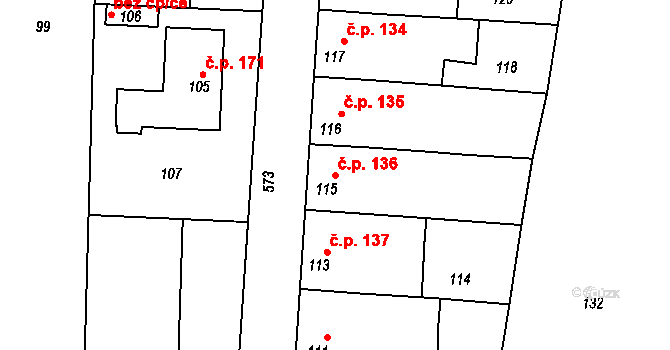 Čehovice 136 na parcele st. 115 v KÚ Čehovice, Katastrální mapa