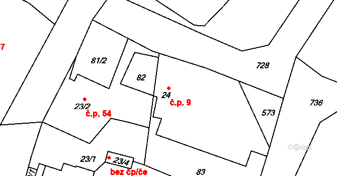 Štipoklasy 9 na parcele st. 24 v KÚ Štipoklasy u Černín, Katastrální mapa