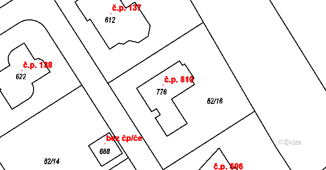 Černolice 510 na parcele st. 776 v KÚ Černolice, Katastrální mapa