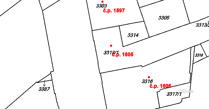Jihlava 1605 na parcele st. 3313/1 v KÚ Jihlava, Katastrální mapa