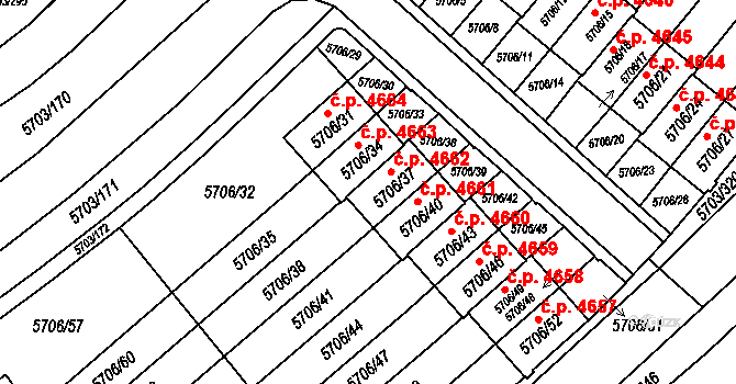 Jihlava 4662 na parcele st. 5706/37 v KÚ Jihlava, Katastrální mapa