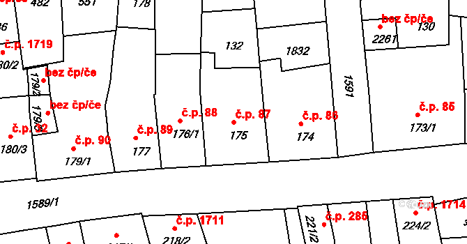 Nymburk 87 na parcele st. 175 v KÚ Nymburk, Katastrální mapa