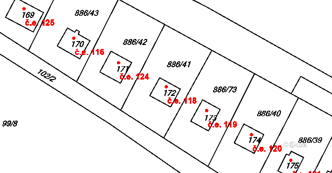 Sedlčánky 118, Čelákovice na parcele st. 172 v KÚ Sedlčánky, Katastrální mapa