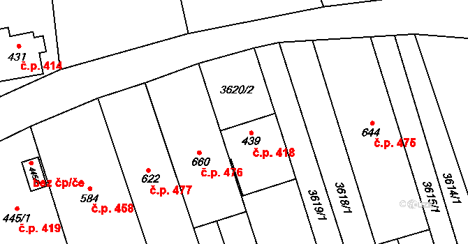 Lipov 418 na parcele st. 439 v KÚ Lipov, Katastrální mapa