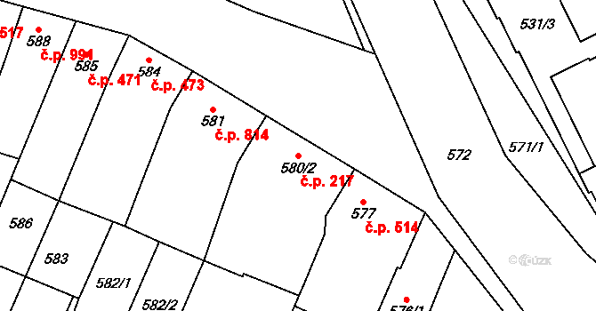 Dubňany 217 na parcele st. 580/2 v KÚ Dubňany, Katastrální mapa