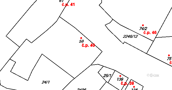 Troubky 40, Troubky-Zdislavice na parcele st. 59 v KÚ Troubky, Katastrální mapa
