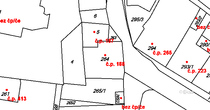 Moravský Beroun 188 na parcele st. 264 v KÚ Moravský Beroun, Katastrální mapa