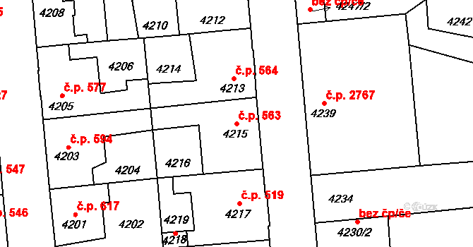 Kročehlavy 563, Kladno na parcele st. 4215 v KÚ Kročehlavy, Katastrální mapa