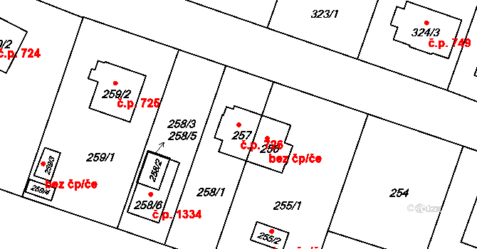 Třeboň II 726, Třeboň na parcele st. 257 v KÚ Třeboň, Katastrální mapa