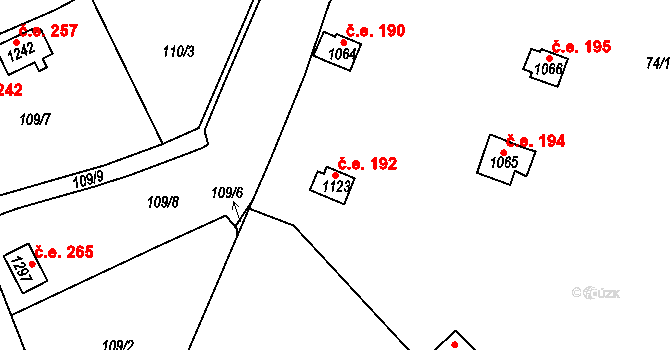 Osek 192 na parcele st. 1123 v KÚ Osek u Duchcova, Katastrální mapa