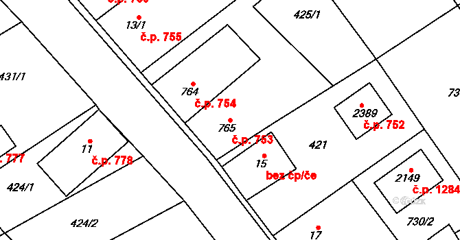 Lomnice nad Popelkou 753 na parcele st. 765 v KÚ Lomnice nad Popelkou, Katastrální mapa