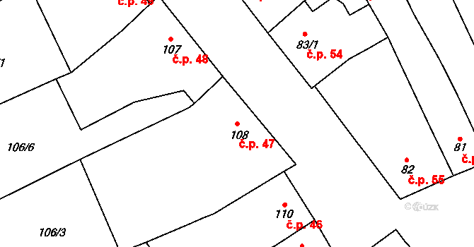 Cerhovice 47 na parcele st. 108 v KÚ Cerhovice, Katastrální mapa