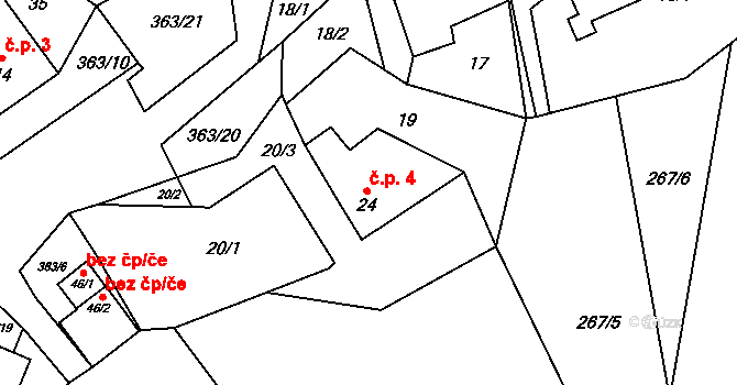 Blažov 4, Bouzov na parcele st. 24 v KÚ Blažov, Katastrální mapa