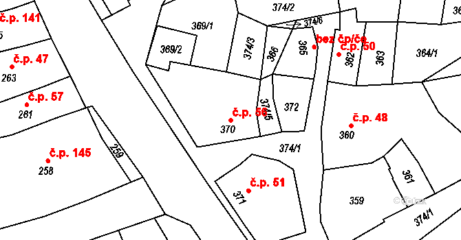 Krčmaň 56 na parcele st. 370 v KÚ Krčmaň, Katastrální mapa