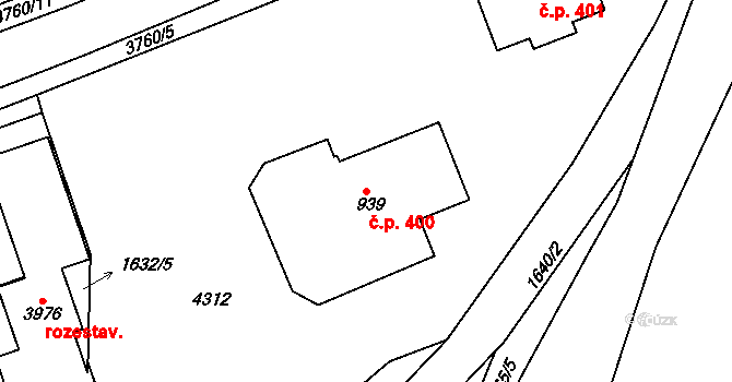 Žichlínské Předměstí 400, Lanškroun na parcele st. 939 v KÚ Lanškroun, Katastrální mapa