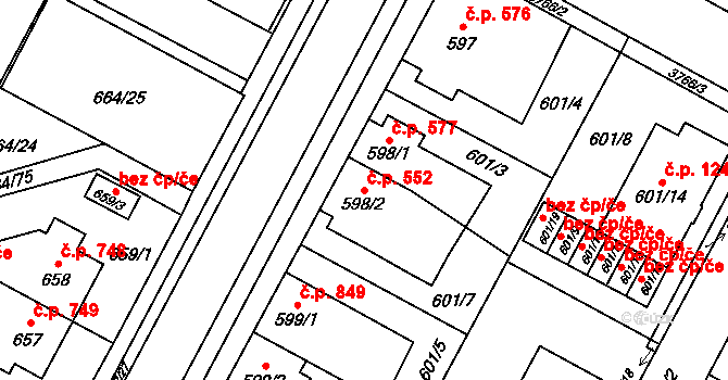 Žamberk 552 na parcele st. 598/2 v KÚ Žamberk, Katastrální mapa