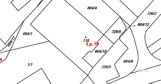 Morašice 75 na parcele st. 115 v KÚ Morašice u Litomyšle, Katastrální mapa