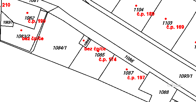 Miřetice u Klášterce nad Ohří 174, Klášterec nad Ohří na parcele st. 1085 v KÚ Miřetice u Klášterce nad Ohří, Katastrální mapa