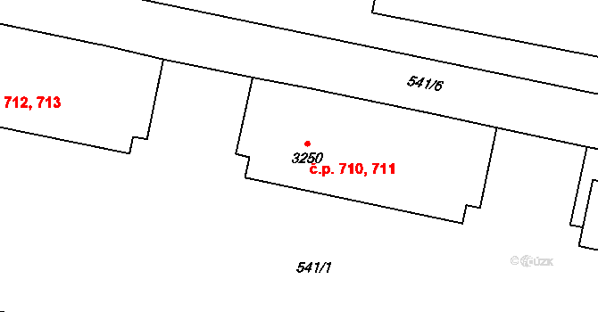 Borovina 710,711, Třebíč na parcele st. 3250 v KÚ Třebíč, Katastrální mapa