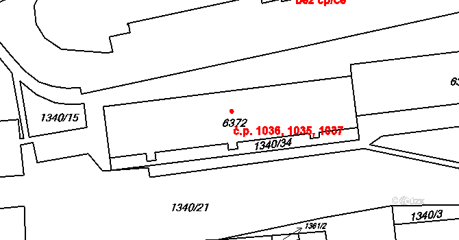 Nové Dvory 1035,1036,1037, Třebíč na parcele st. 6372 v KÚ Třebíč, Katastrální mapa