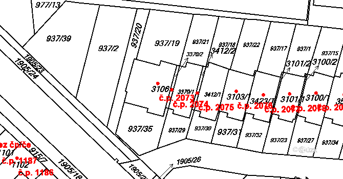 Předměstí 2074, Svitavy na parcele st. 3370/1 v KÚ Svitavy-předměstí, Katastrální mapa