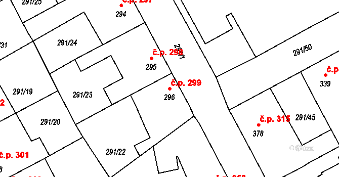 Černčice 299 na parcele st. 296 v KÚ Černčice u Loun, Katastrální mapa