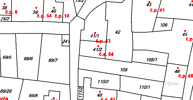 Žerotín 54 na parcele st. 41/2 v KÚ Žerotín u Panenského Týnce, Katastrální mapa