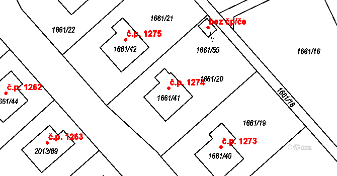 Pelhřimov 1274 na parcele st. 1661/41 v KÚ Pelhřimov, Katastrální mapa