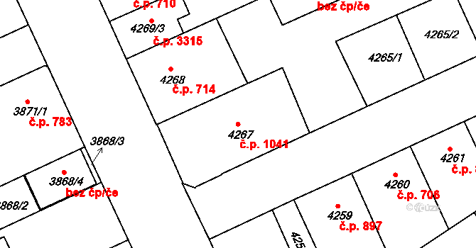 Teplice 1041 na parcele st. 4267 v KÚ Teplice, Katastrální mapa