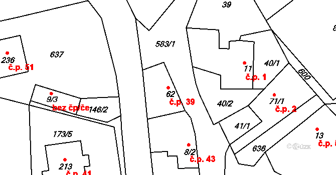 Sovětice 39 na parcele st. 62 v KÚ Sovětice, Katastrální mapa