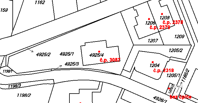 Smíchov 3087, Praha na parcele st. 4925/4 v KÚ Smíchov, Katastrální mapa