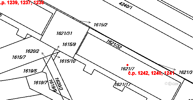 Vršovice 1240,1241,1242, Praha na parcele st. 1621/7 v KÚ Vršovice, Katastrální mapa