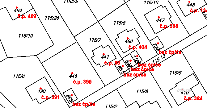 Poříčí 53, Trutnov na parcele st. 441 v KÚ Poříčí u Trutnova, Katastrální mapa