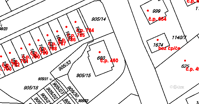 Rožmitál pod Třemšínem 460 na parcele st. 680 v KÚ Rožmitál pod Třemšínem, Katastrální mapa