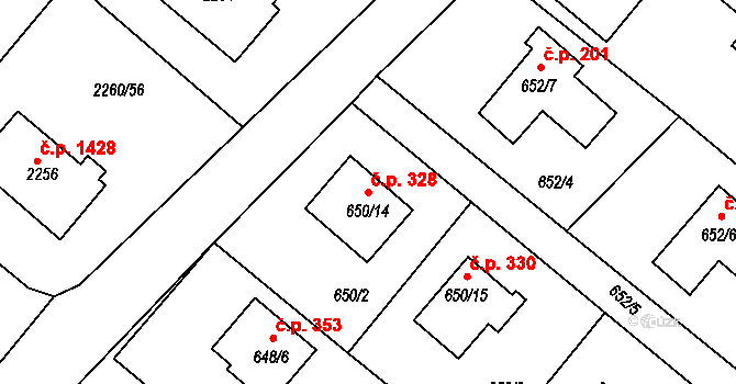 Rumburk 1 328, Rumburk na parcele st. 650/14 v KÚ Rumburk, Katastrální mapa