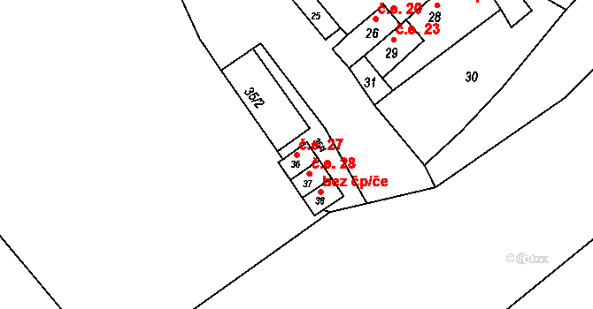 Červený Hrádek 27, Jirkov na parcele st. 36 v KÚ Červený Hrádek u Jirkova, Katastrální mapa