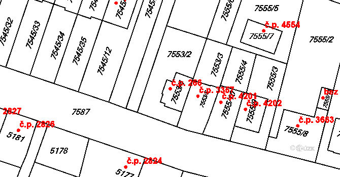 Prostějov 266 na parcele st. 7553/4 v KÚ Prostějov, Katastrální mapa