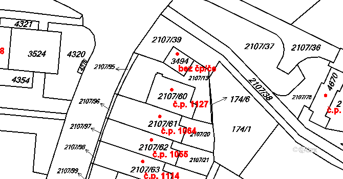 Komín 1127, Brno na parcele st. 2107/60 v KÚ Komín, Katastrální mapa