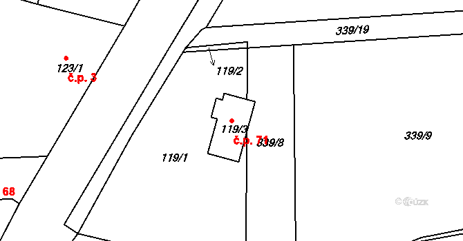 Levín 71, Králův Dvůr na parcele st. 119/3 v KÚ Levín u Berouna, Katastrální mapa