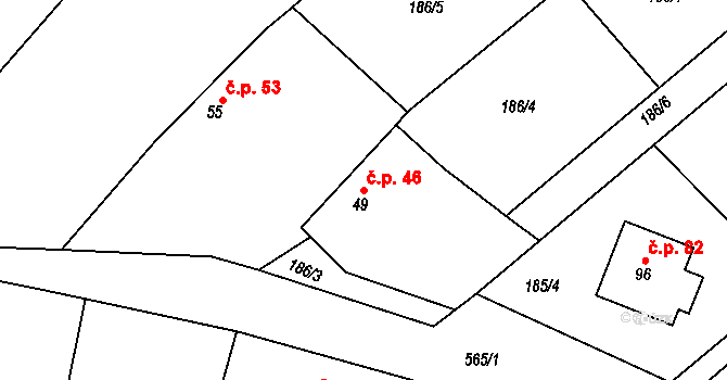 Lžovice 46, Týnec nad Labem na parcele st. 49 v KÚ Lžovice, Katastrální mapa