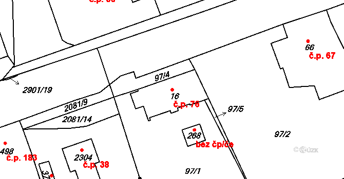 Borek 76, Rokycany na parcele st. 16 v KÚ Borek u Rokycan, Katastrální mapa