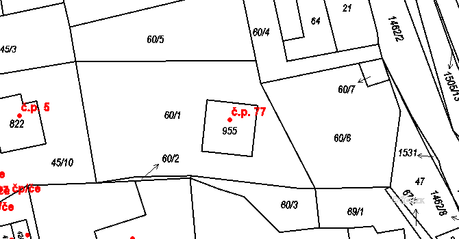 Chrastava 77 na parcele st. 955 v KÚ Chrastava I, Katastrální mapa