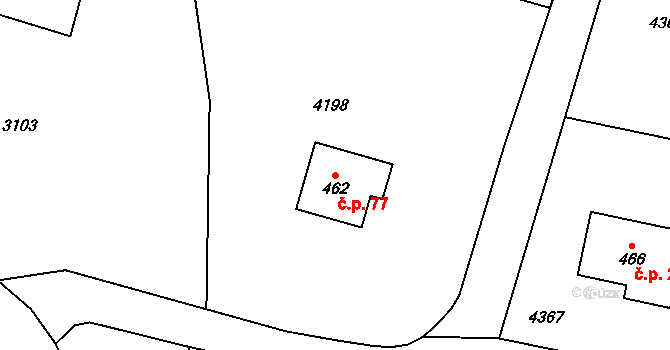 Pěčín 77 na parcele st. 462 v KÚ Pěčín u Rychnova nad Kněžnou, Katastrální mapa